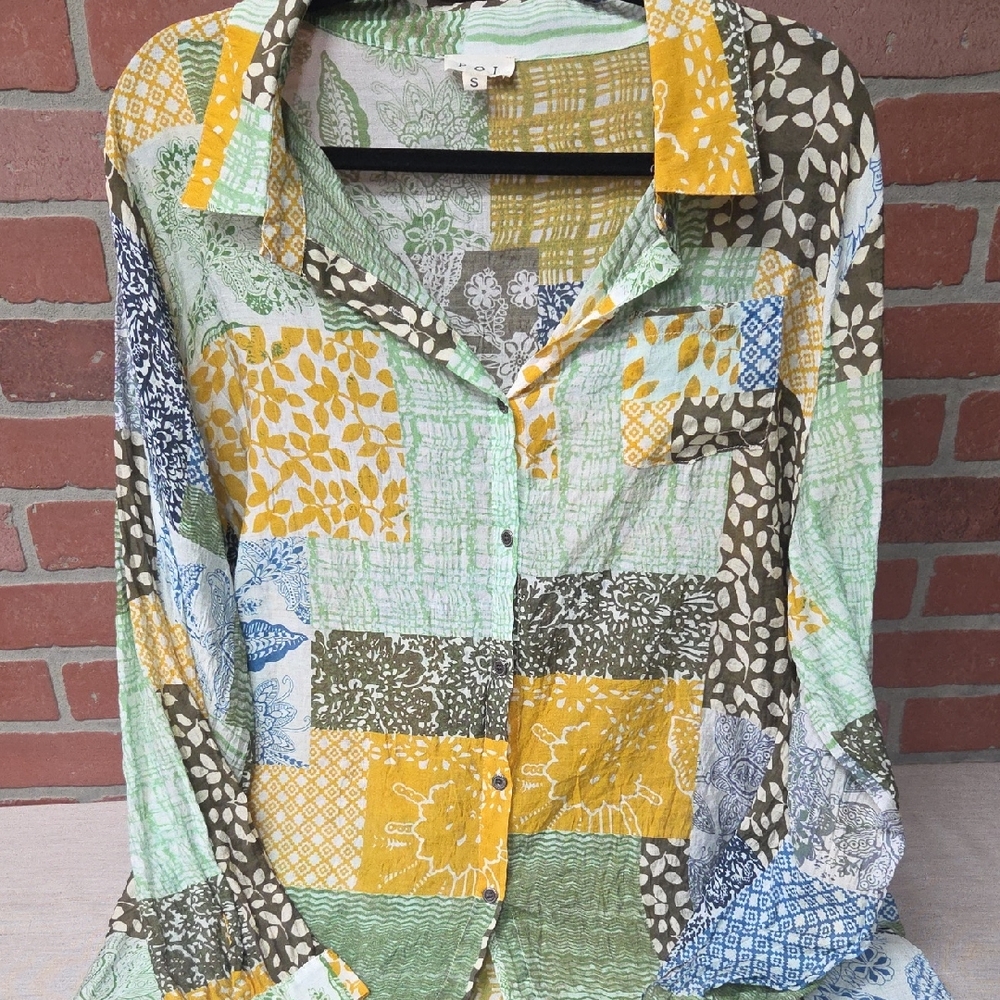 POL Green and Brown Patterned Shirt Sz S